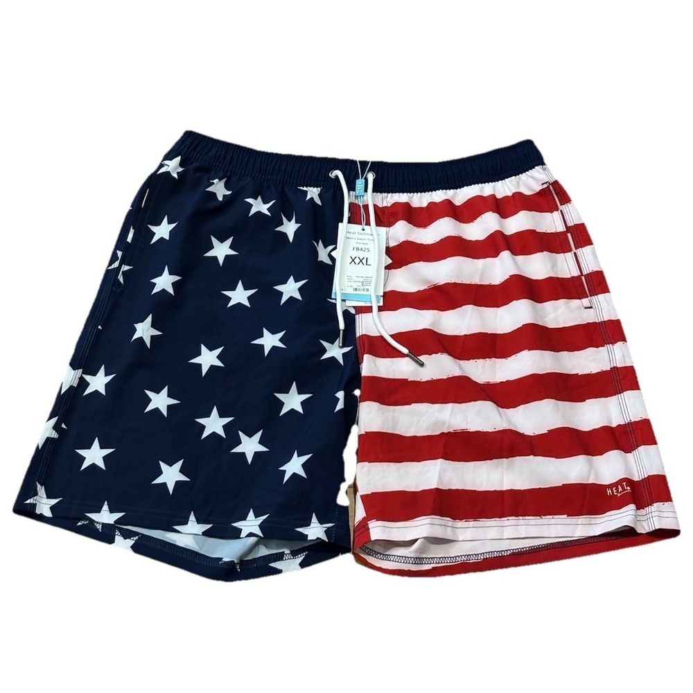 NWT Heat Mens‎ 2X American Flag Lined Swim Trunks Shorts Patriotic Beach Pool